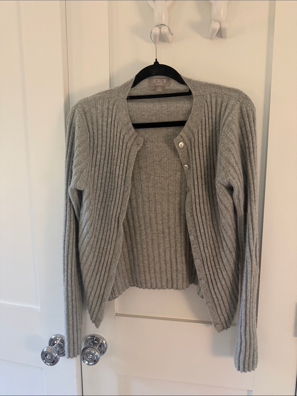 J. Crew Light Gray Ribbed Cashmere Cardigan